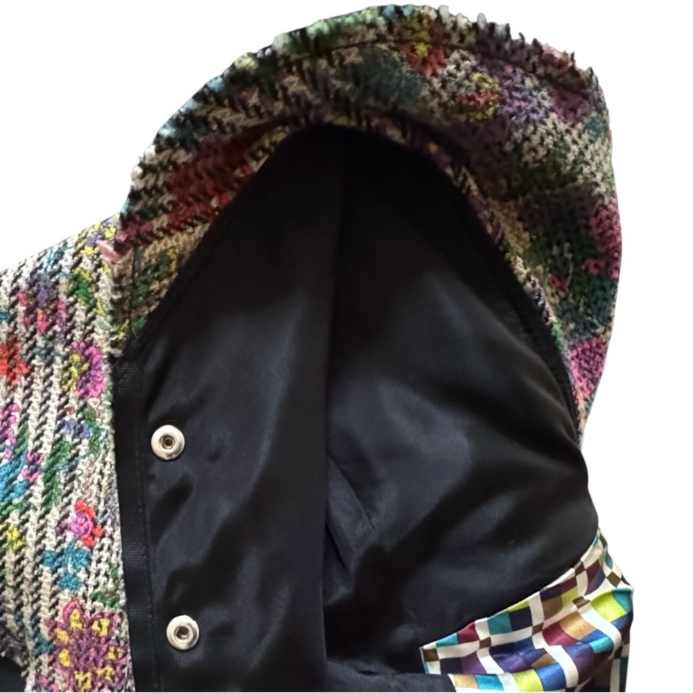 Y2K Multi Color Tweed Collar Cape Jacket Asymmetrical Button Front Lined Large - Picture 11 of 15